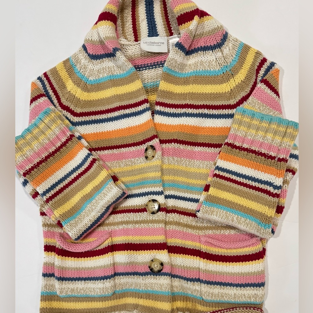 Striped Cardigan Cottagecore Retro Colorful Button Front Sweater Small - Picture 3 of 7